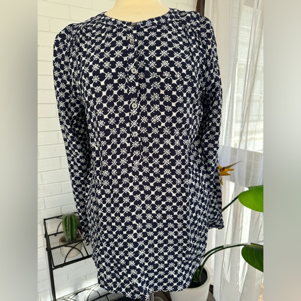 Ann Taylor LOFT Long Sleeve Pullover Geometric Tunic Blouse